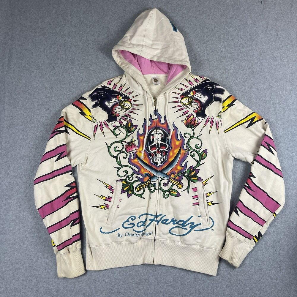 Vintage Y2k Ed Hardy by Christian Audigier Zip-Up Hoodie Size XL streetwear